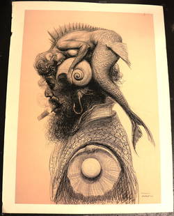 Unframed serigraph on paper signed Fabelo and dated 2016 lower right: Unframed serigraph on paper signed Fabelo and dated 2016 lower right Roberto Fabelo (Cuban, b. 1950) We do not have a COA for this piece and is therefore being sold in the manner of Roberto Fab
