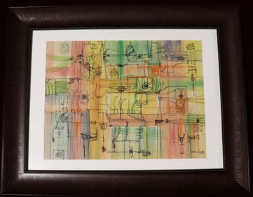 Framed Watercolor and ink on paper signed Zilia Sánchez and dated 1959