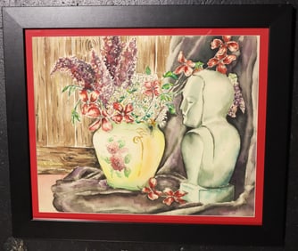 Framed Watercolor on paper Signed Maria Izquierdo dated 52