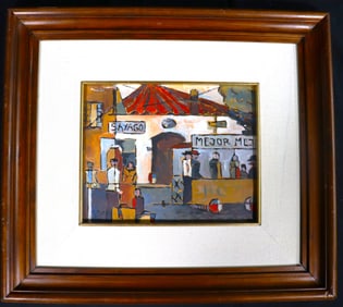 Framed Oil on cardboard signed juan cerizola