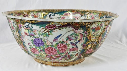 Large Chinese Famille Rose Medallion Punch Bowl