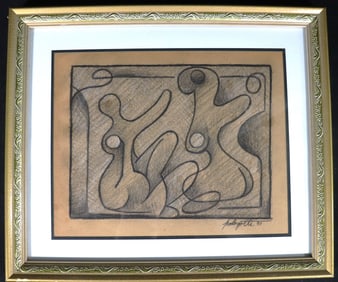 Framed Charcoal and pastel on paper signed Marcelo Pogolotti and dated 31