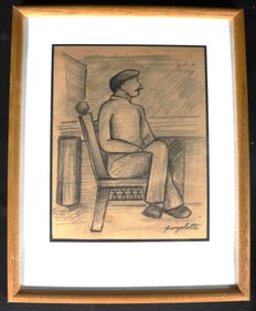 Framed Charcoal and pastel on paper signed Marcelo Pogolotti