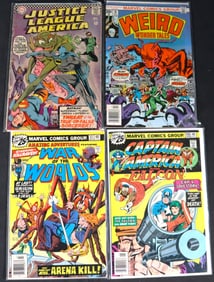 Four Comics books, Captain America, WEIRD, War of the Worlds and Justice League America