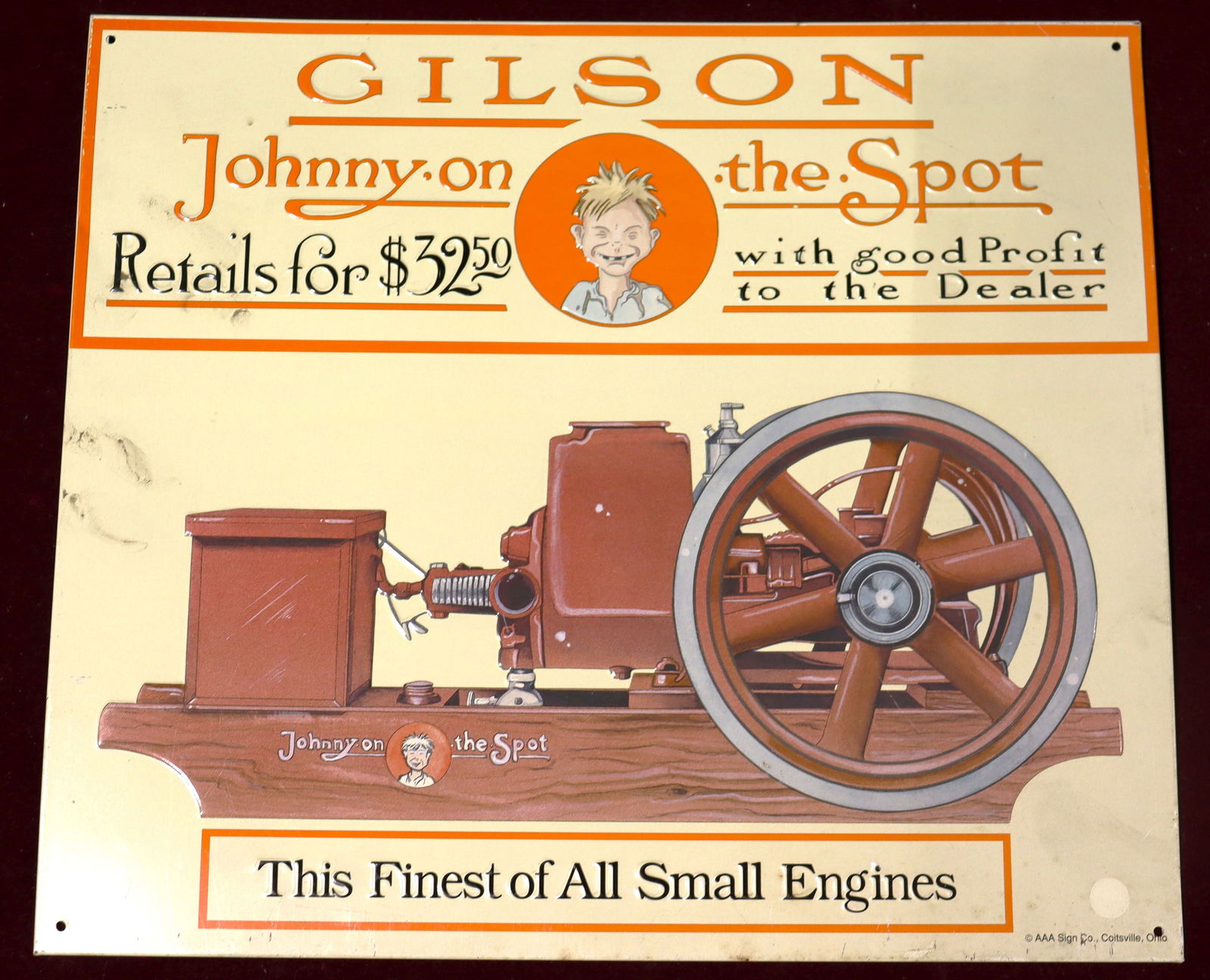 Gilson Engine metal Sign Johnny on the spot