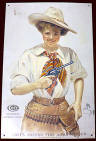 Vintage Tin Metal Sign Colt Automatic Pistol Revolver Handgun Fire