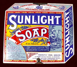 Vintage Sunlight Soap enamel Sign,by Garnier London.