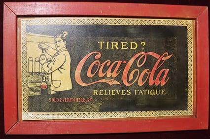 Framed Vintage Coca-Cola Tired? wood Sign