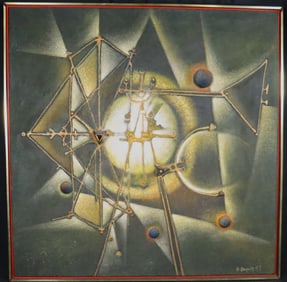 Framed Mixed Media on Canvas signed Dergalis dated 69