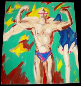 Acrylic on Canvas signed Salomé, Wolfgang Ludwig Cihlarz and dated 1979 Titled Artisten