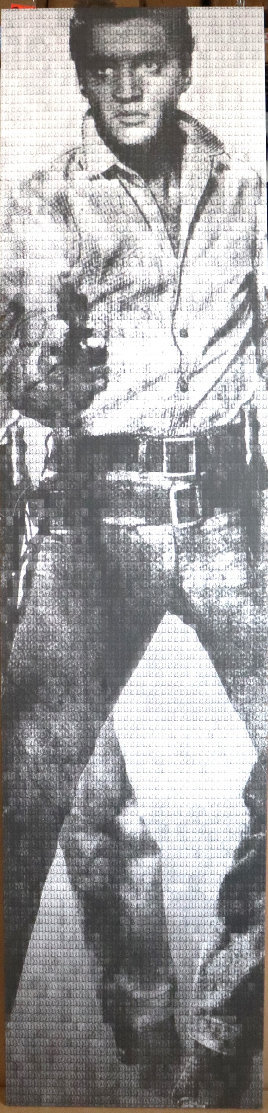 Elvis Presley Ink and oil on Canvas by Alex Guofeng Cao and dated 2014: Elvis Presley Ink and oil on Canvas by Alex Guofeng Cao and dated 2014 Alex Guofeng Cao (American/Chinese, b.1969 Title, love you Tender, Kill Me Softly, Elvis vs Warhol, 2014 DIMENSIONS with frame: H