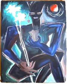 Acrylic on Canvas signed Elvira Bach and dated 1985