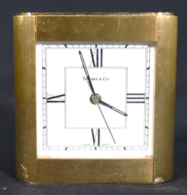 TIFFANY & CO HEAVY SQUARE BRASS DESK CLOCK QUARTZ