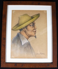 Framed Pastel and charcoal on paper signed Diego Riviera lower right