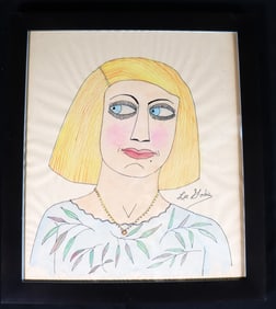 Framed Mixed media on paper signed Lee Godie, Untitled