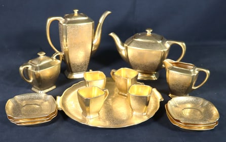 Vintage Pickard, Bavaria Porcelain Gold Gilt 15 Pieces Tea Service, 22k