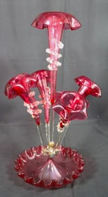 Victorian Cranberry Art Glass Epergne
