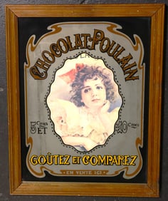 Framed Vintage Chocolat Poulain Mirror Sign