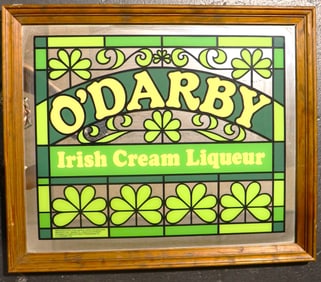 Framed Vintage bar mirror advertising O'Darby Irish Cream Liqueur.