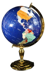 A globe with semi-precious Gemstone inlay, World Globe