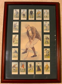 Framed Vintage Golfers Cards with a Central Portrait