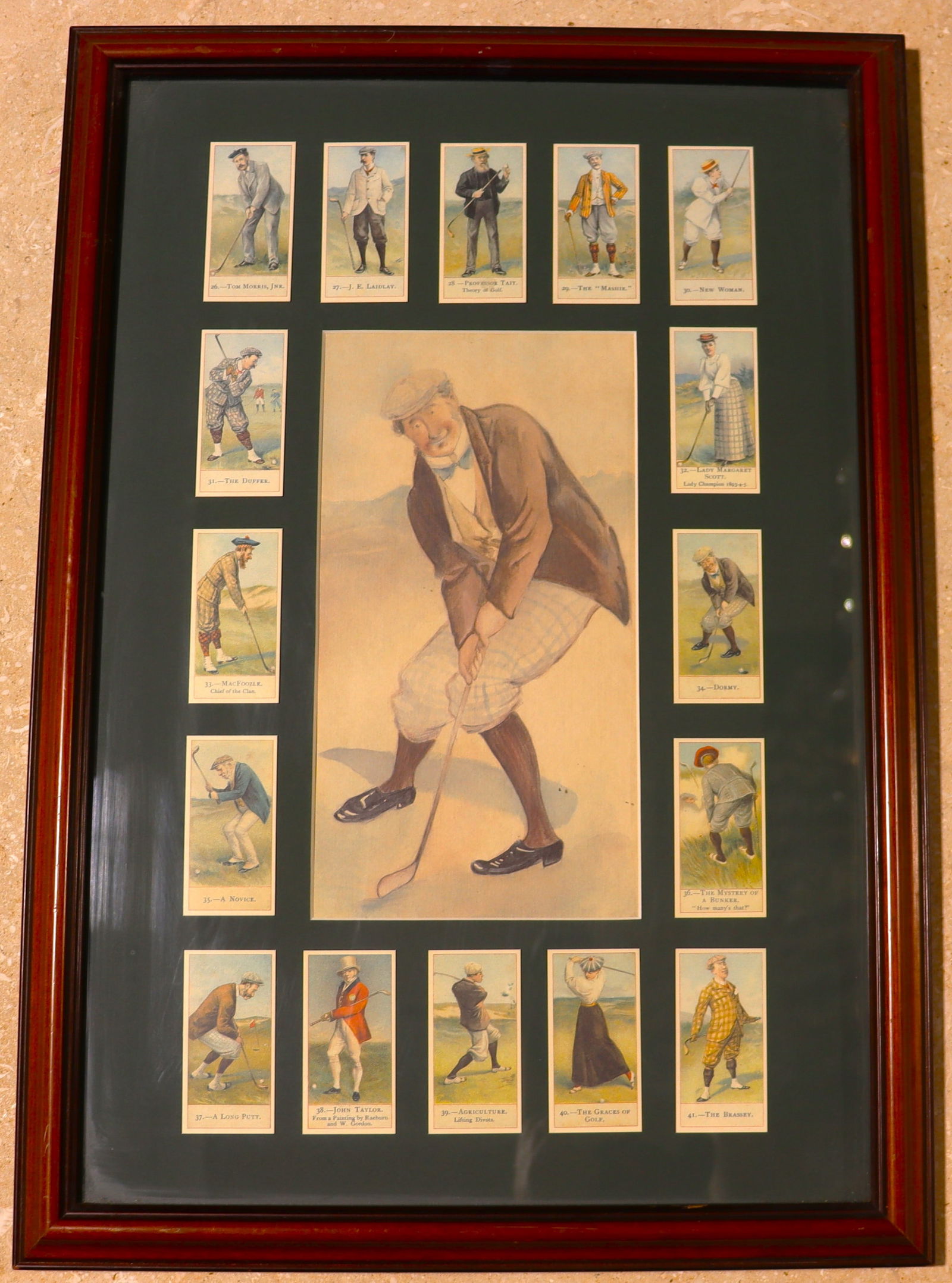 Framed Vintage Golfers Cards with a Central Portrait (1 of 4)