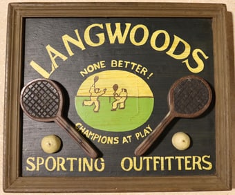 Framed Vintage Wooden sign of Langwoods Sporting Outfitters