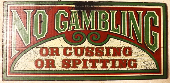 VINTAGE WOOD SIGNS, Vintage signs with rules such as "No Gambling or Cussing or Spitting"