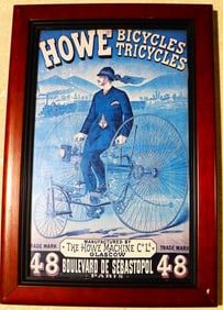 Framed Vintage Advertising of Howe Bicycles and Tricycles
