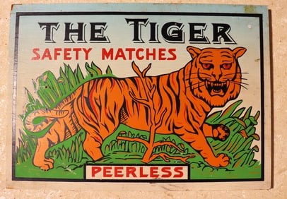 Framed Vintage wooden The Tiger Safety Matches