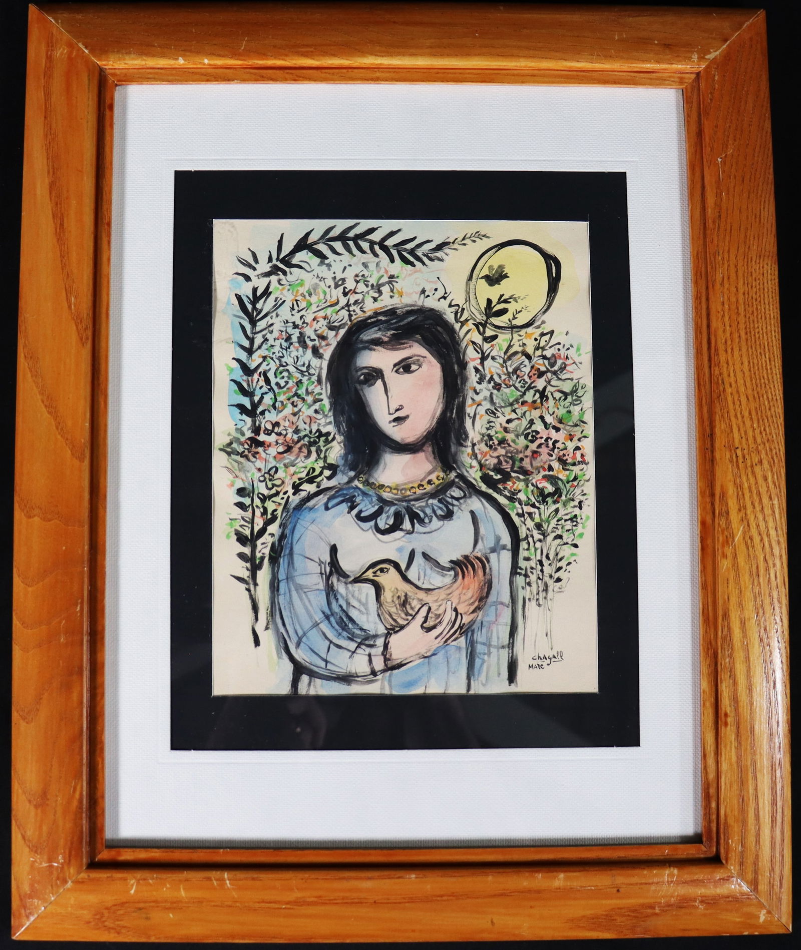 Framed Mixed Media on paper signed Marc Chagall lower right: Framed Mixed Media on paper signed Marc Chagall lower right Marc Chagall (Russian/French, 1887-1985) We do not have a COA for this piece and is therefore being sold in the manner of Marc 