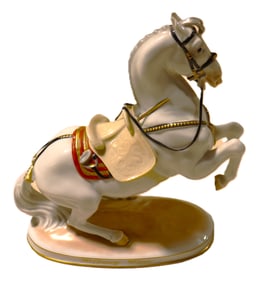 porcelain figure of a Lipizzaner horse performing a levade from the Spanish Riding School in Vienna,
