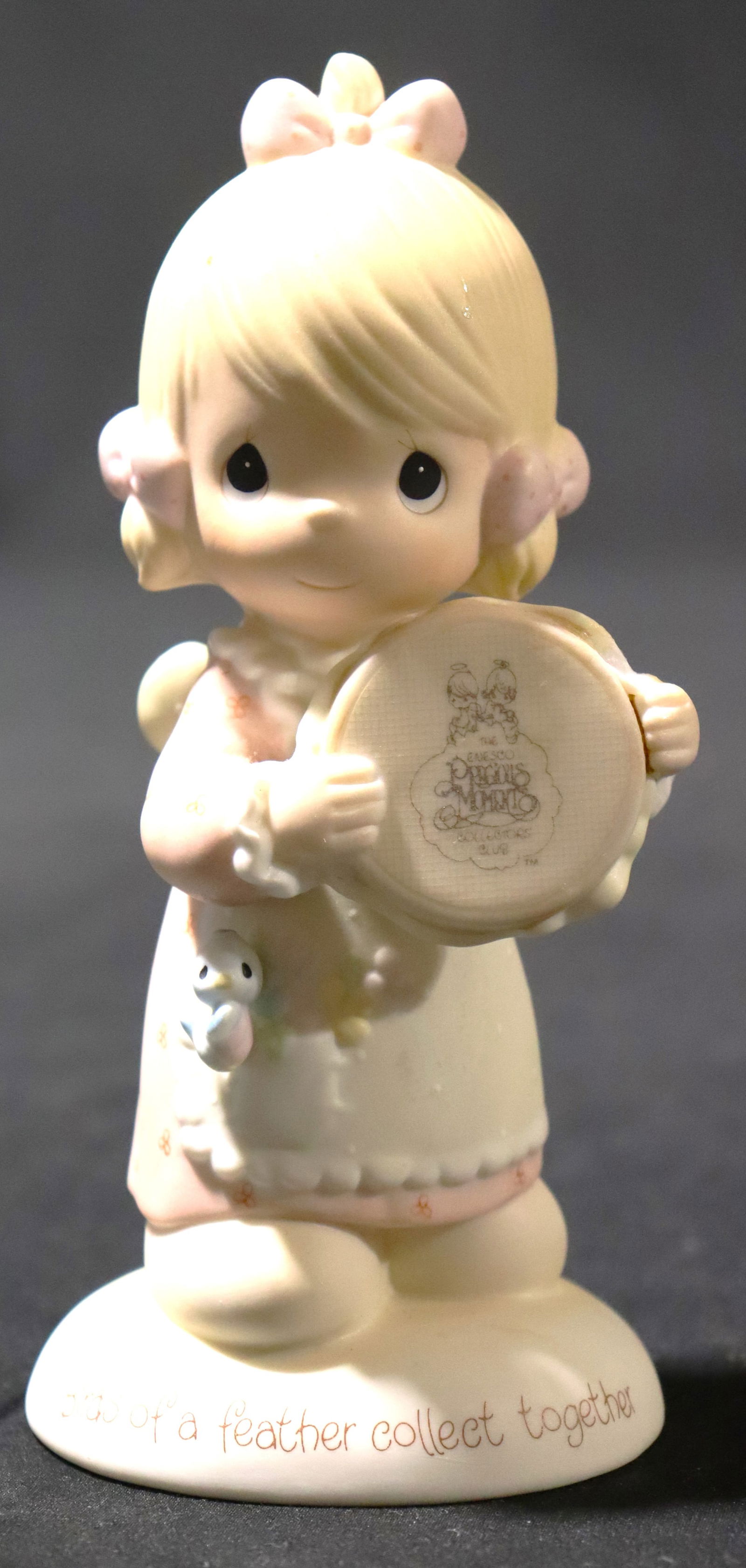 Porcelain bisque figurine "Birds of a Feather Collect Together" Precious Moments:  "Birds of a Feather Collect Together" Precious Moments figurine. This porcelain bisque figurine was designed by artist Samuel J. Butcher and produced by Enesco. It was first
