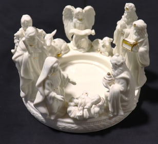 Vintage porcelain nativity candle holder.