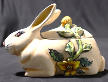 Vintage ceramic rabbit tureen or covered serving dish.