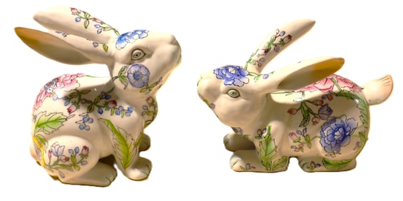 Vintage porcelain figurines rabbit statues.