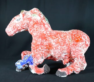 Colored Horse sculpture signed Johannes Brus and dated
