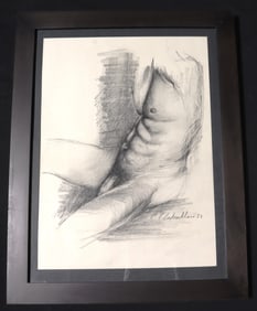 Framed Charcoal on Paper signed LUIS CABALLERO