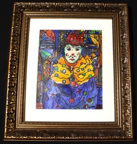 Framed Oil on Paper signed Jose Maria Mijares Titled PAYASO with COA