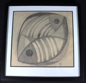 Framed Charcoal and Pencil graphite on paper signed Luis Martinez Pedro and dated 2.8.70