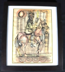Framed Mixed Media on paper signed Manolo Millares lower right
