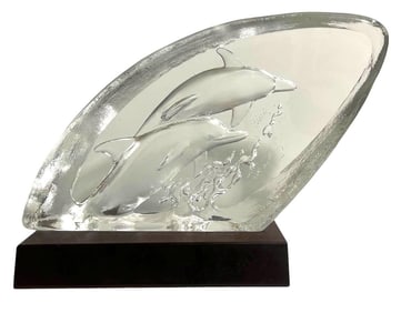 Large DOLPHINS GLASS SCULPTURE by Mats Jonasson