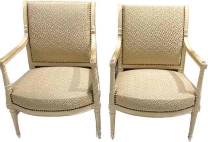 A PAIR OF FRENCH Bergere CHAIRS DIRECTOIRE with CHAIRS white PAINTED.