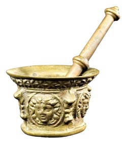 Brass mortar and pestle, Spanish colonial