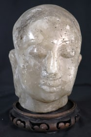 Sculpture of Carved Buddha Head from Alabaster Stone, Handmade Statue