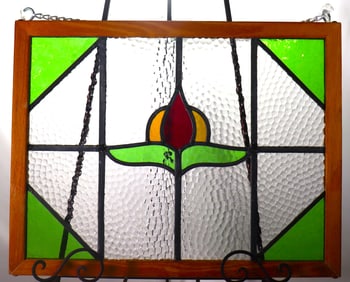 ART Nouveau style stained art glass hanging window panel