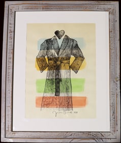 Framed Watercolor and ink on paper signed Jim Dine and dated 1977
