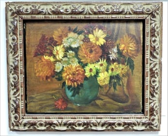Framed Oil on panel signed Eberto Escobedo Lazo (Cuban, 1919-1995) Vase with flowers