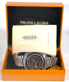 VINTAGE FAVRE LEUBA DEEP BLUE AUTOMATIC MOVEMENT DIVER DAY-DATE STAINLESS STEEL