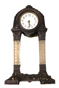 Art Nouveau portico mantel clock.